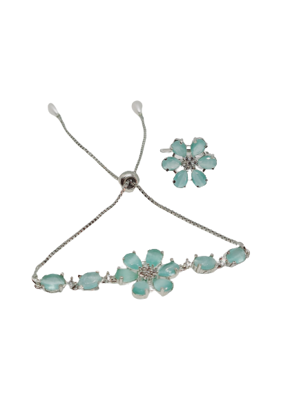 Rhodium-Plated Alloy American Diamond Studded Bracelets & Ring Set - The Pari - Distacart