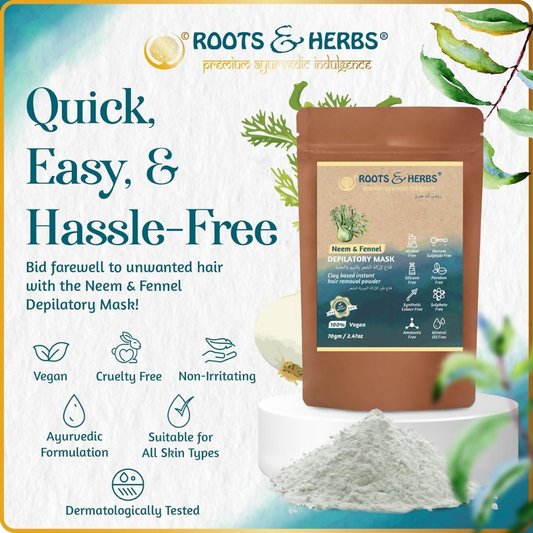 Roots and Herbs Neem and Fennel Depilatory Ubtan for Hair Removal - Swadesiicart