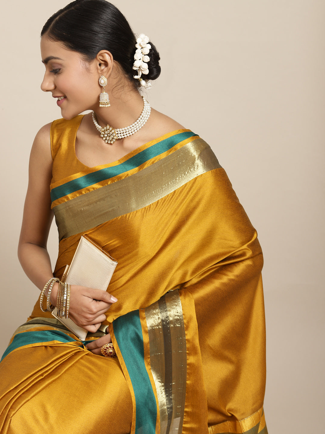 Saree Mall Mustard Zari Silk Blend Uppada Saree - Swadesiicart
