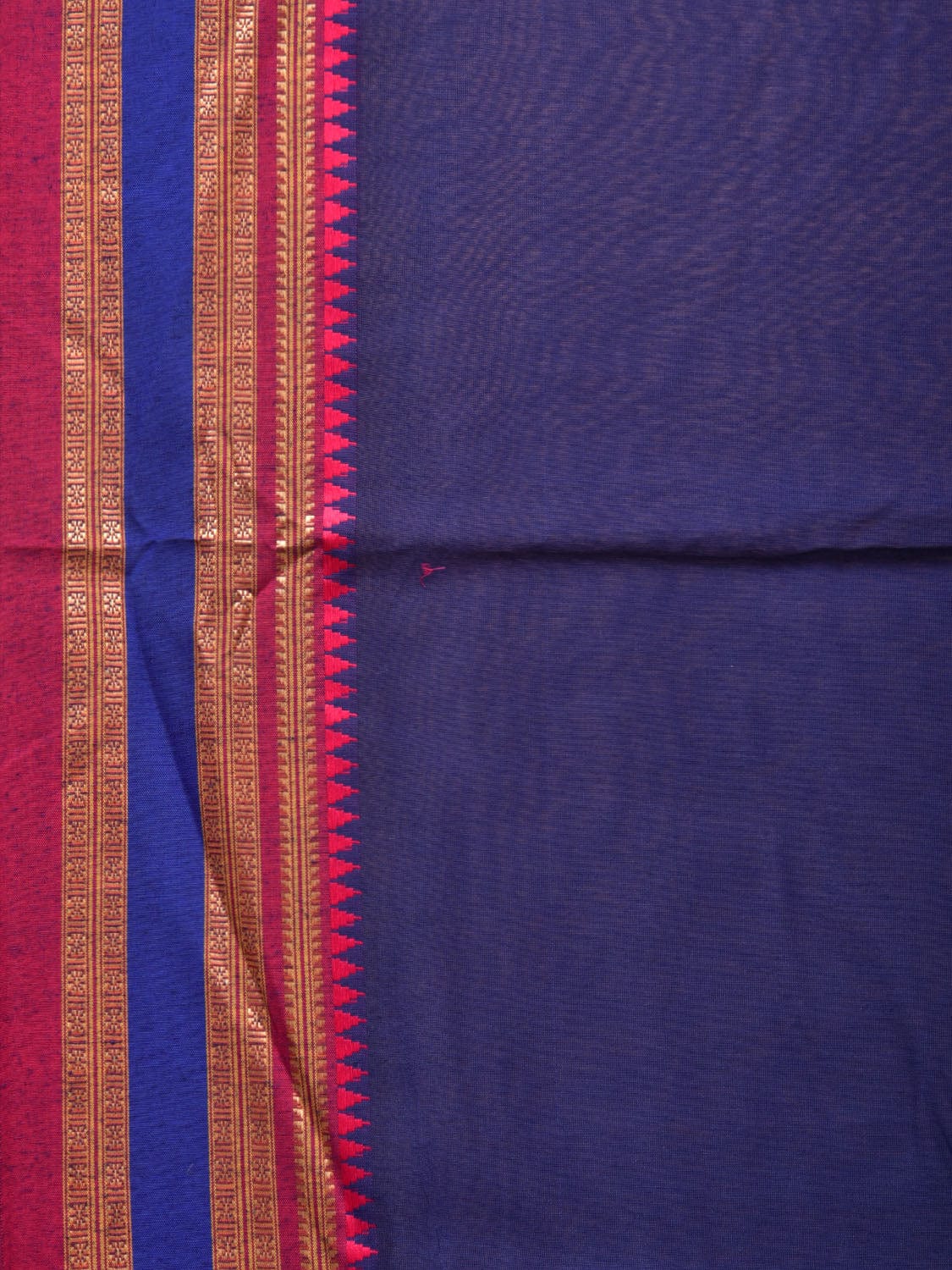 Dark Blue and Pink Bamboo Cotton Plain Saree with Strips Pallu Design No Blouse - Global Threads | Swadesiicart