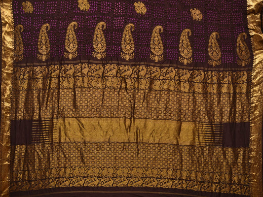 Dark Brown Bandhani Kanchipuram Silk Handloom Saree with Mango Pallu Design - Global Threads | Swadesiicart