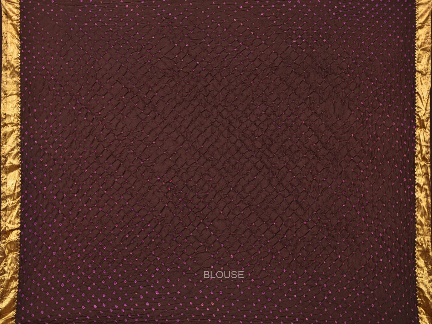Dark Brown Bandhani Kanchipuram Silk Handloom Saree with Mango Pallu Design - Global Threads | Swadesiicart