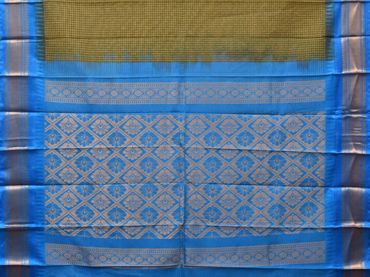 Dark Green and Blue Gadwal Cotton Plain Saree with Checks and Pallu Design No Blouse - Global Threads | Swadesiicart