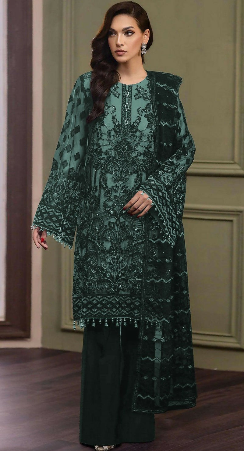 Anaita Teal Green Heavy Organza With Embroidery And Khatli Work Salwar Suit