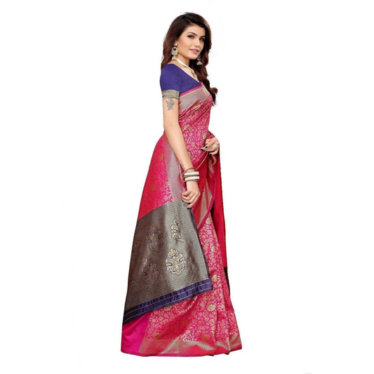Vamika Banarasi Jaquard Pink Weaving Saree (BANARASI 01) | Swadesiicart