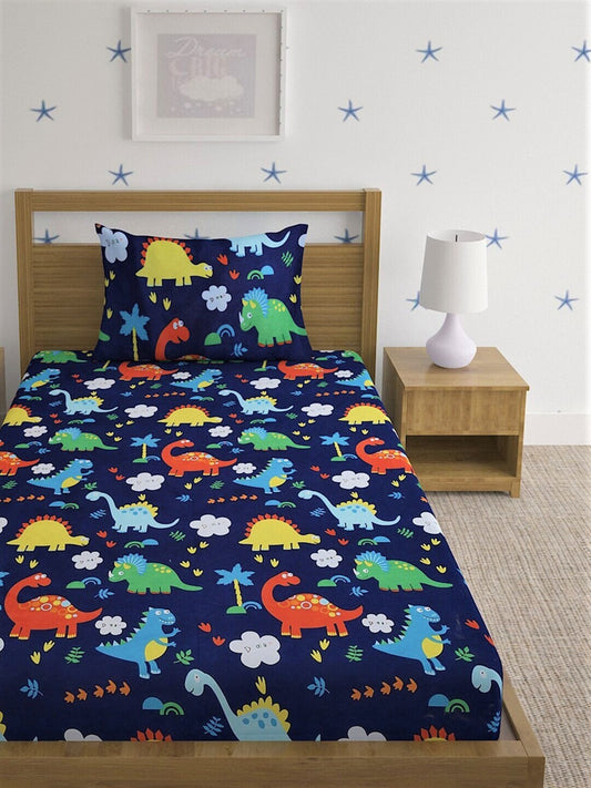 Home Sizzler Blue & Red Cartoon Characters 210 TC Bedsheet with Pillow Cover - Swadesiicart
