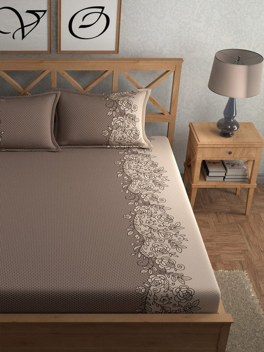 CHHAVI INDIA Brown Ethnic Motifs Cotton 210 TC King Bedsheet with 2 Pillow Covers - Swadesiicart
