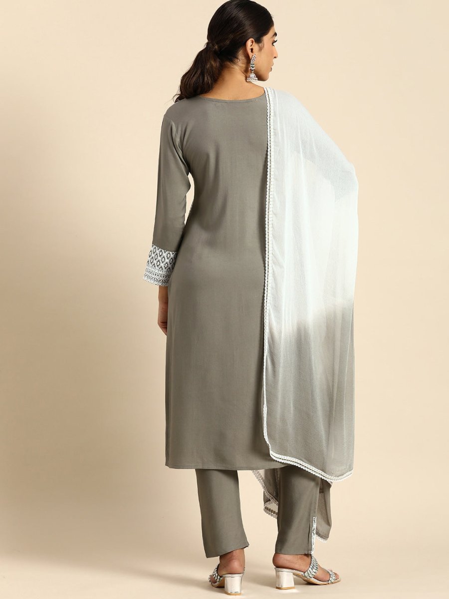All About You Women Embroidered Chikankari Kurta With Trousers & With Dupatta | Swadesiicart