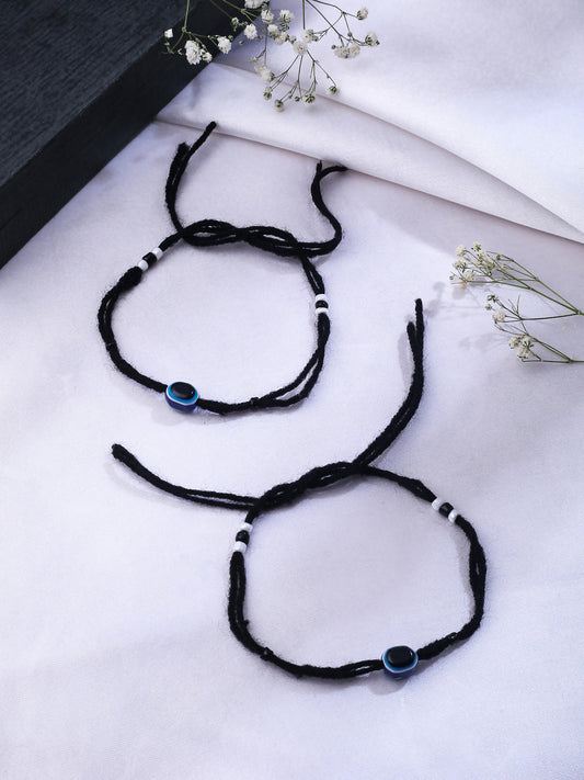 NVR Women & Men Set of 2 Black Evil Eye Rakhi With Roli Chawal