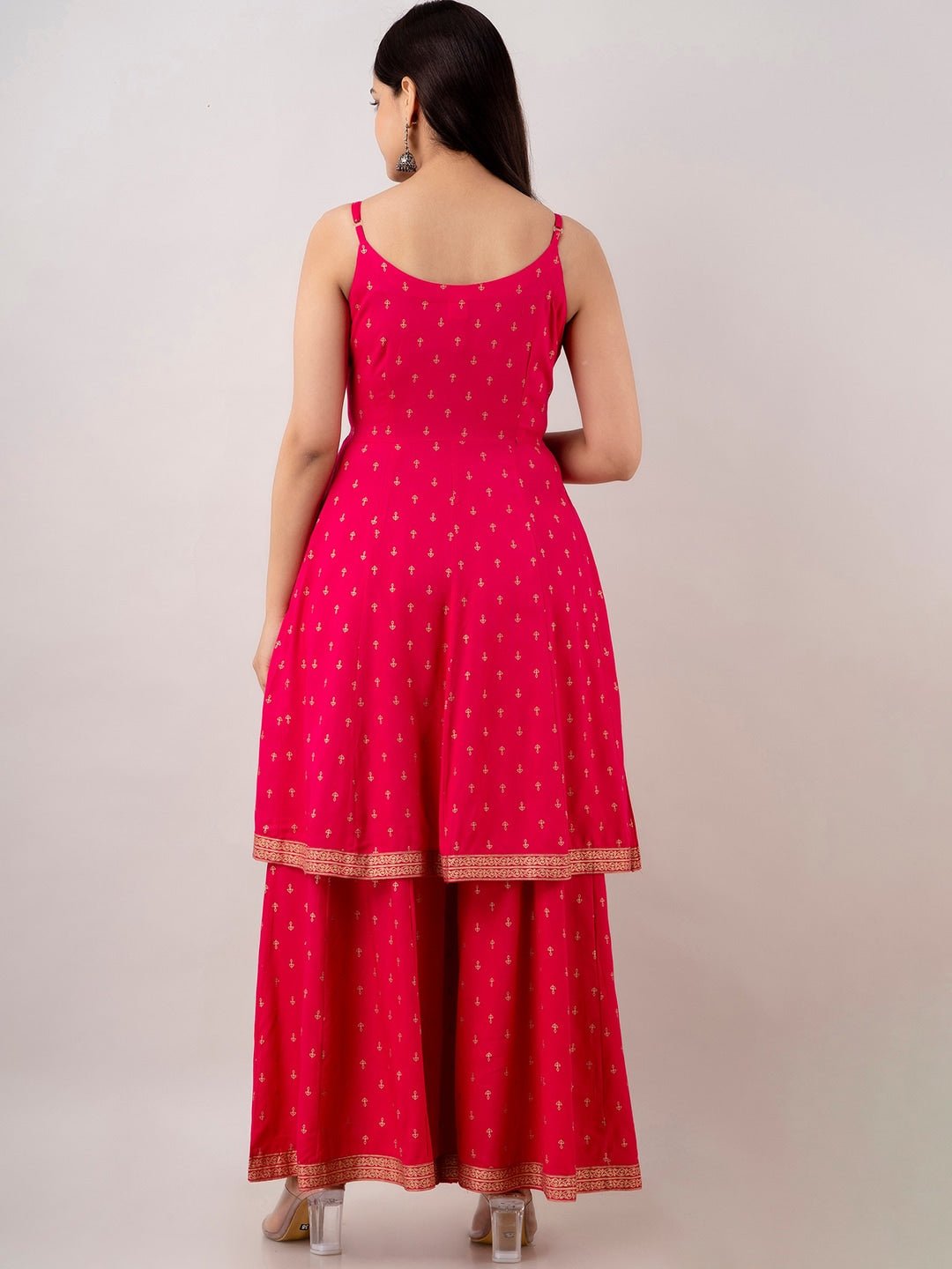 Kalini Women Floral Embroidered Spaghetti Kurta Sharara and Dupatta set | Swadesiicart