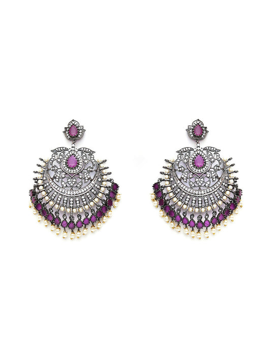 Maroon Silver Plated Earrings- Ruby Raang | Swadesiicart