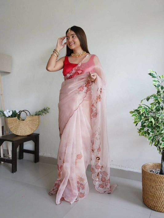 Vamsee Peach Organza Saree - Swadesiicart