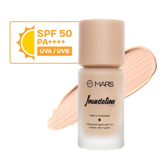 MARS Cosmetics SPF50 PA++++ High Coverage Liquid Foundation - 1 - Swadesiicart