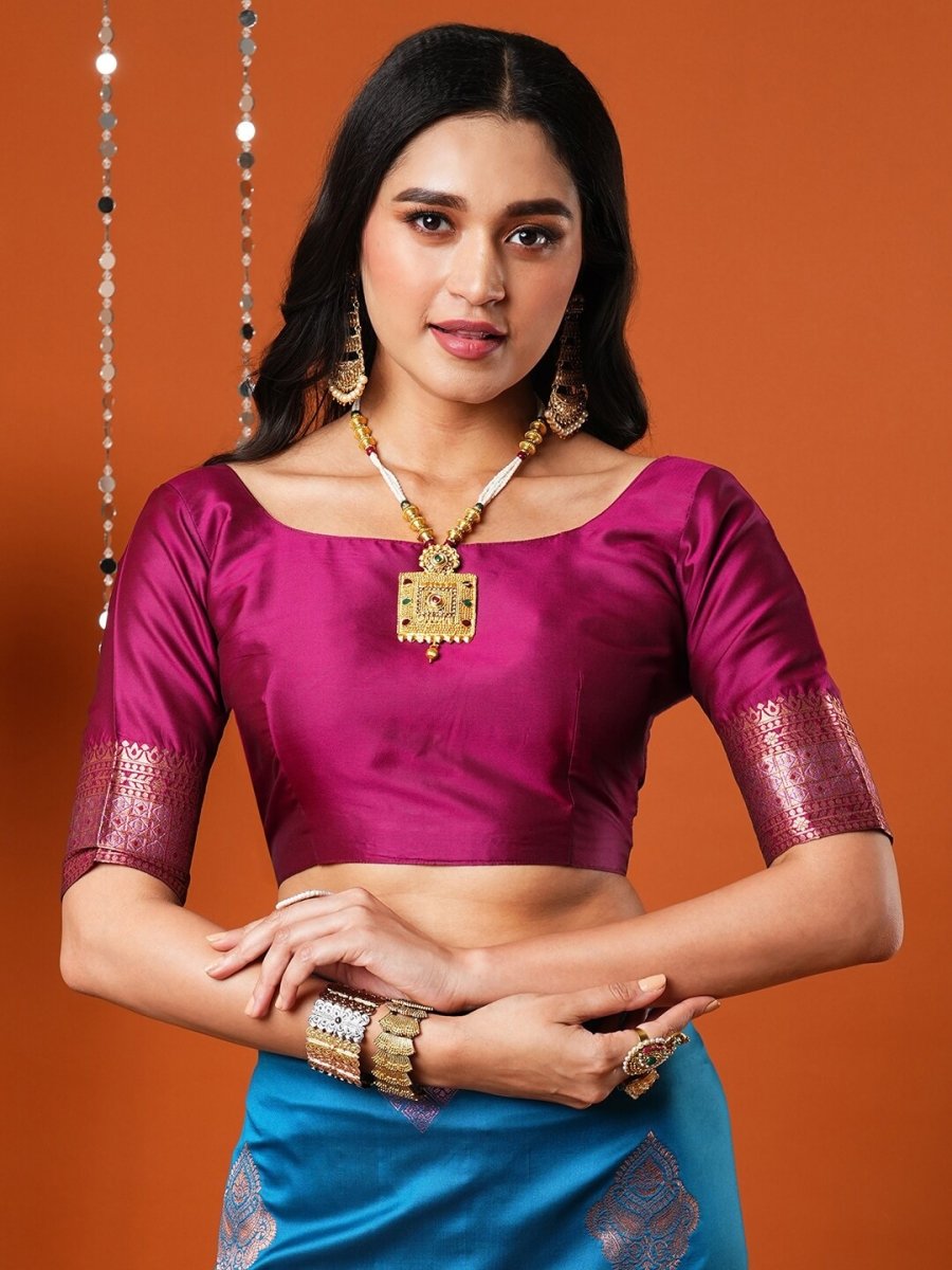 Anouk Blue & Gold-Toned Ethnic Motifs Woven Design Banarasi Saree | Swadesiicart