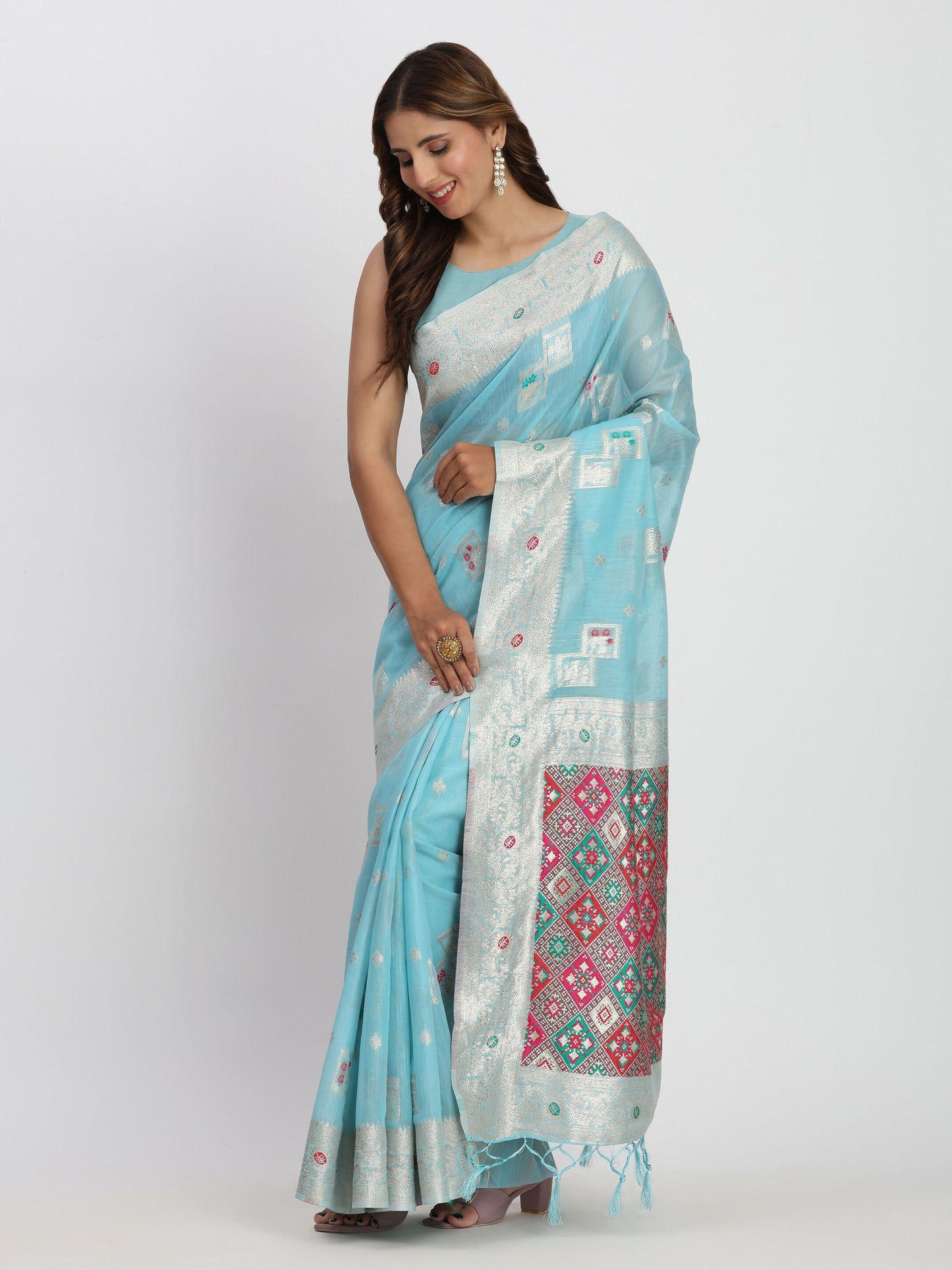 Shree Shyam Fashion Linen Cotton Sky Blue Saree