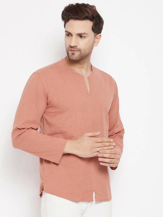 Even Apparels Brown Pure Cotton Men's Kurta With Slit Neckline | Swadesiicart