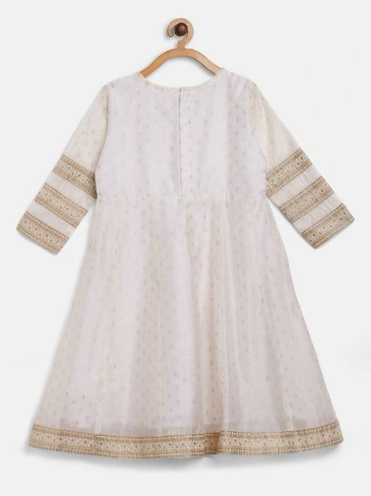 Ahalyaa Off White Chanderi Anarkali Kids Kurta With Dupatta For Girls | Swadesiicart