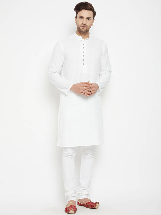 Even Apparels White Viscose Long Men's Kurta With Band Collar | Swadesiicart