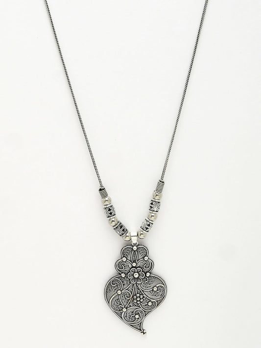 NVR Women's Silver-Toned German Silver Oxidised Pendant with Chain | Swadesiicart