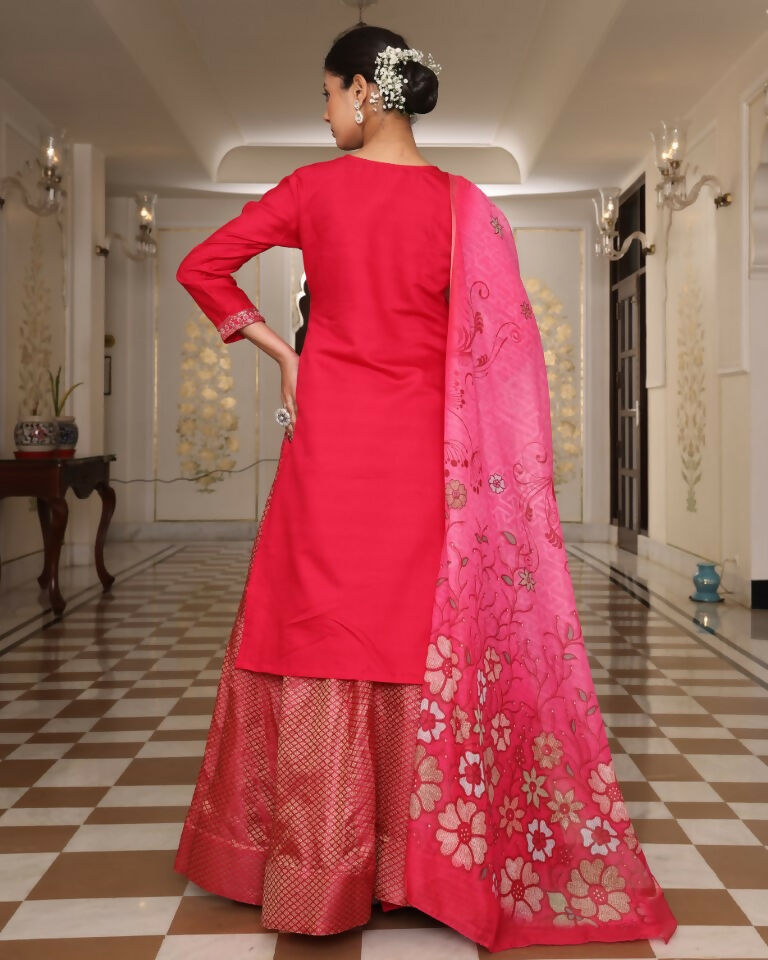 Jyoti Fashion Women's Pink Cotton Silk Floral Print with Embroidered Kurta Set | Swadesiicart