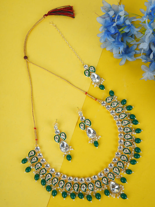 Divisha Alloy Gold-plated Green Jewellery Set | Swadesiicart