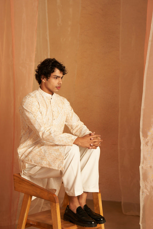 Yellow Viscose Chikankari Embroidery Work Men's Kurta Set - Mahotsav | Swadesiicart