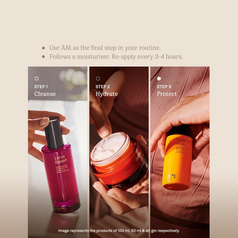 82°E By Deepika Padukone Turmeric Shield SPF 40 PA+++ Sunscreen Serum With Turmeric and Ceramides | Swadesiicart