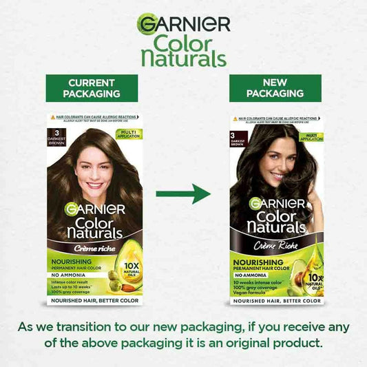 Garnier Color Naturals Creme Riche Hair Color, Shade 3 Darkest Brown - Swadesiicart