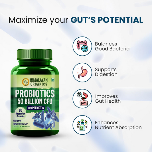 Himalayan Organics Probiotics Supplement 50 billion Prebiotics Capsules - Swadesiicart