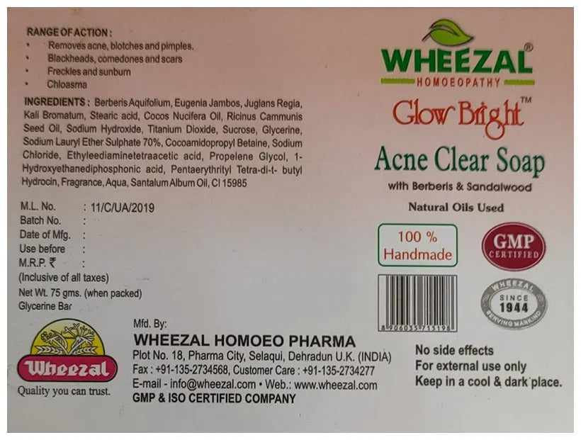 Wheezal Glow Bright Acne Clear Soap - Swadesiicart