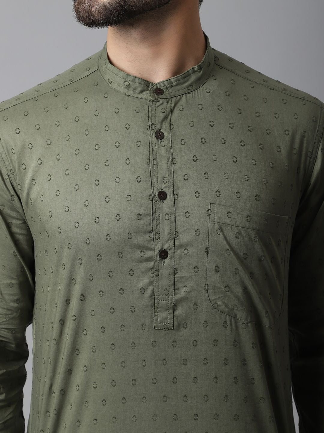 Even Apparels Green Pure Cotton Kurta With Band Collar | Swadesiicart