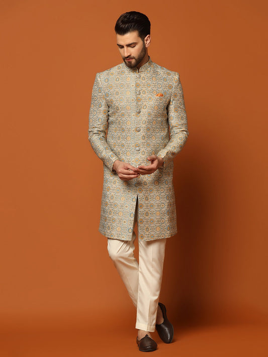 Kisah Men Multi Coloured Textured Indowestern Trouser Set | Swadesiicart