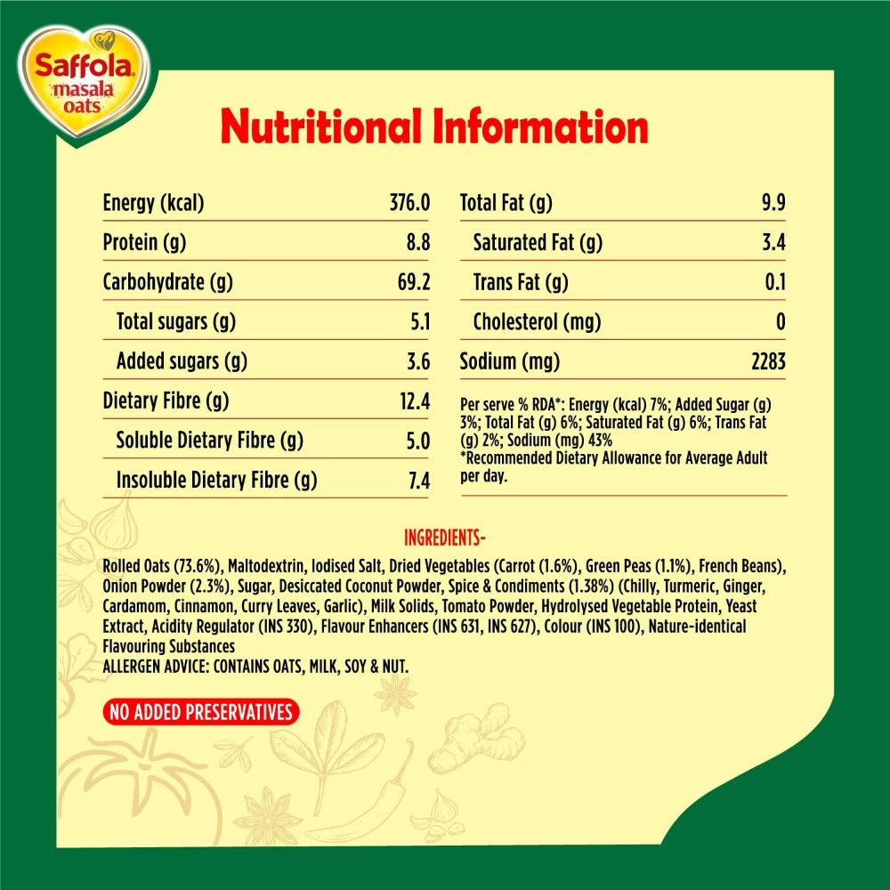 Saffola Masala Oats Veggie Twist - Swadesiicart