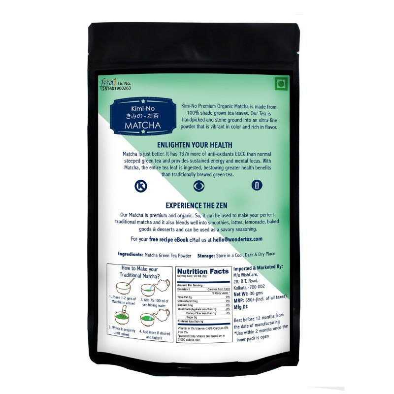Wishcare Kimino Japanese Organic Premium Grade Matcha Green Tea Powder | Swadesiicart