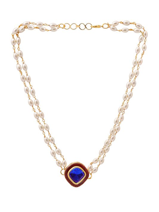 Ruby Raang Blue Meenakari & Pearl Choker | Swadesiicart