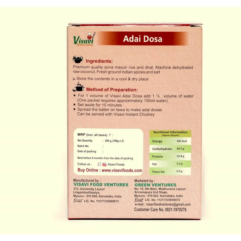 Visavi Adai Dosa Mix - Swadesiicart