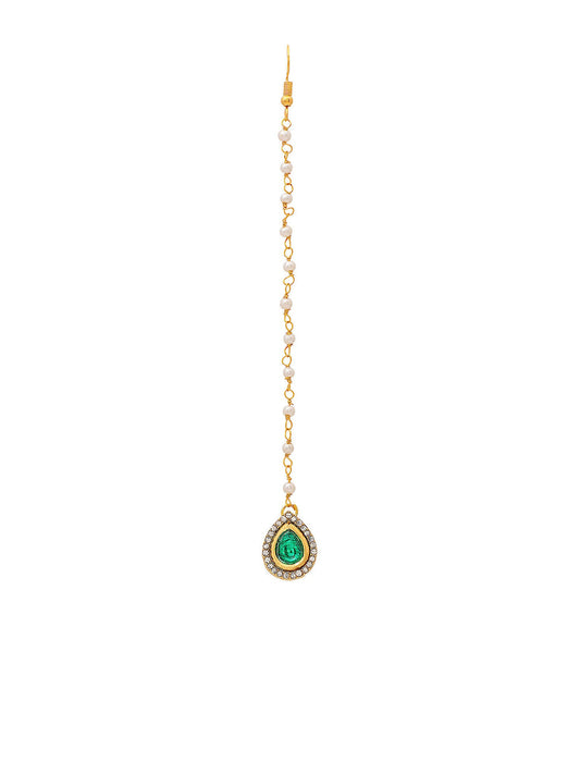 Ruby Raang Green Tear Drop Green Kundan Maang Tikka | Swadesiicart