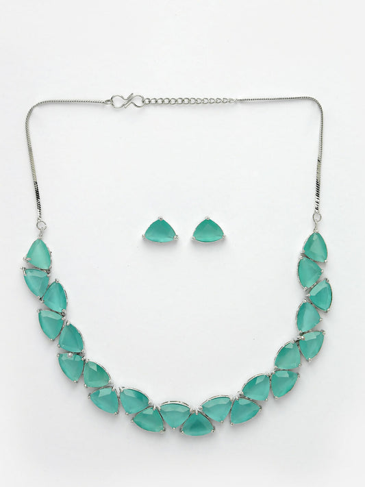 NVR Women's Green Artificial Stones Studded Handcrafted Jewellery Set - Swadesiicart
