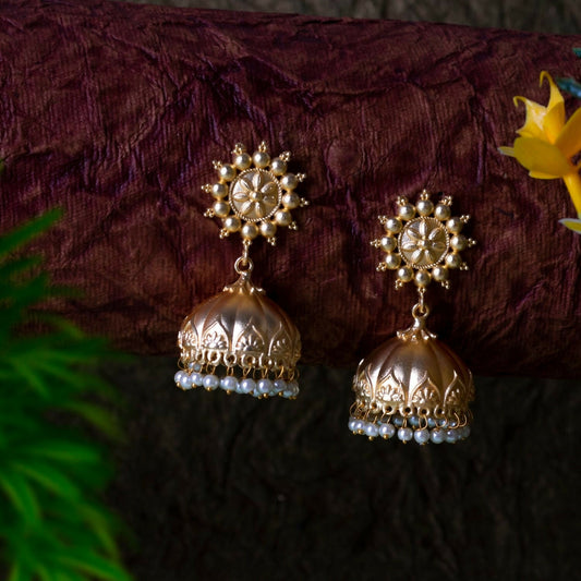 Joban Fashion Women Matte Gold Brass Jhumka | Swadesiicart