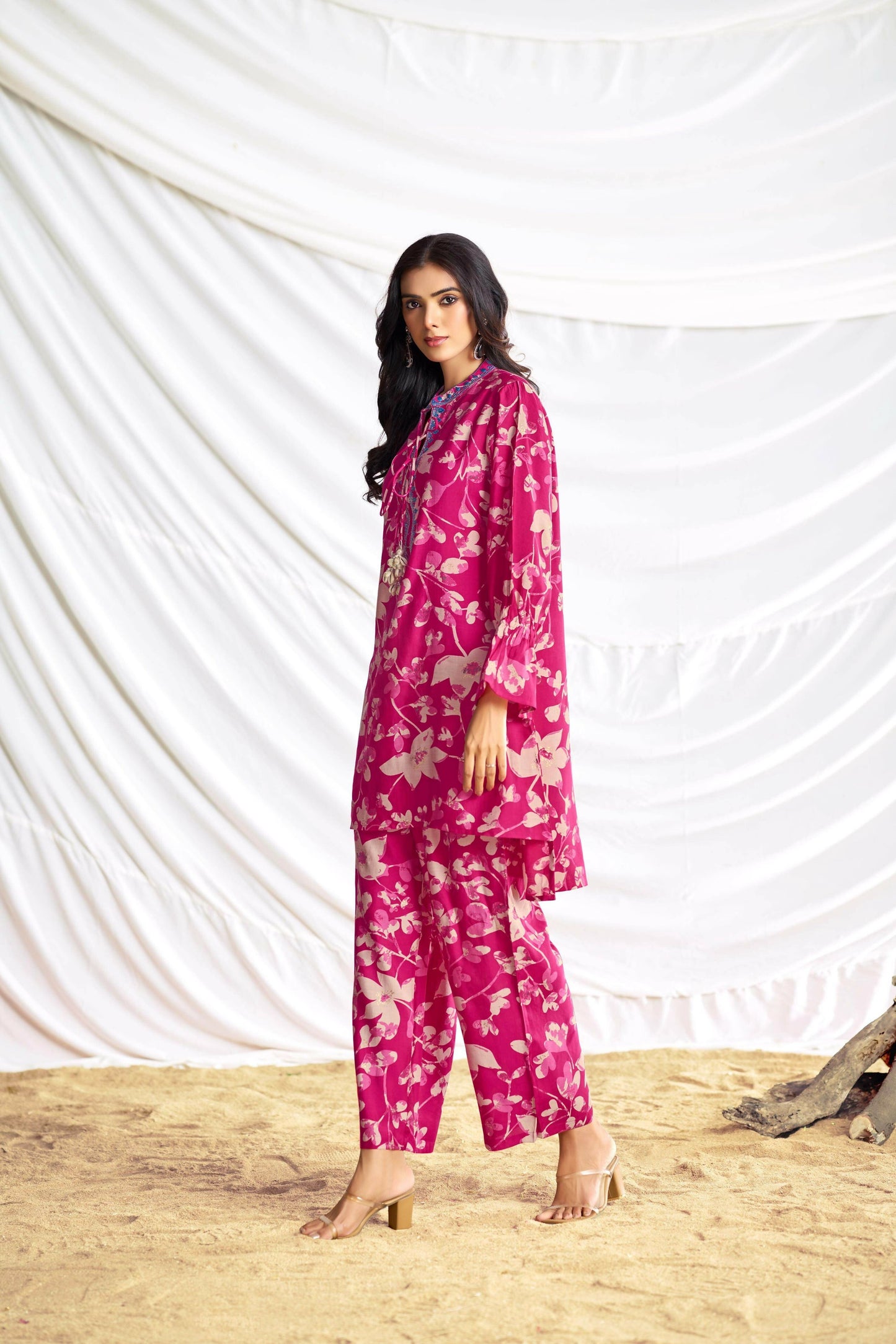 BulBul Preha Fuschia Chanderi Co-Ord Set - Swadesiicart