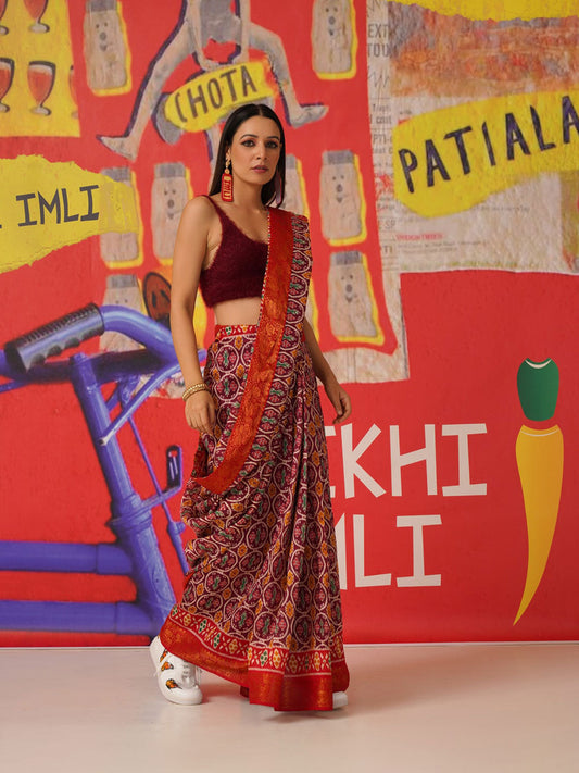Tikhi Imli Ethnic Motifs Printed Cotton Ready to Wear Saree | Swadesiicart