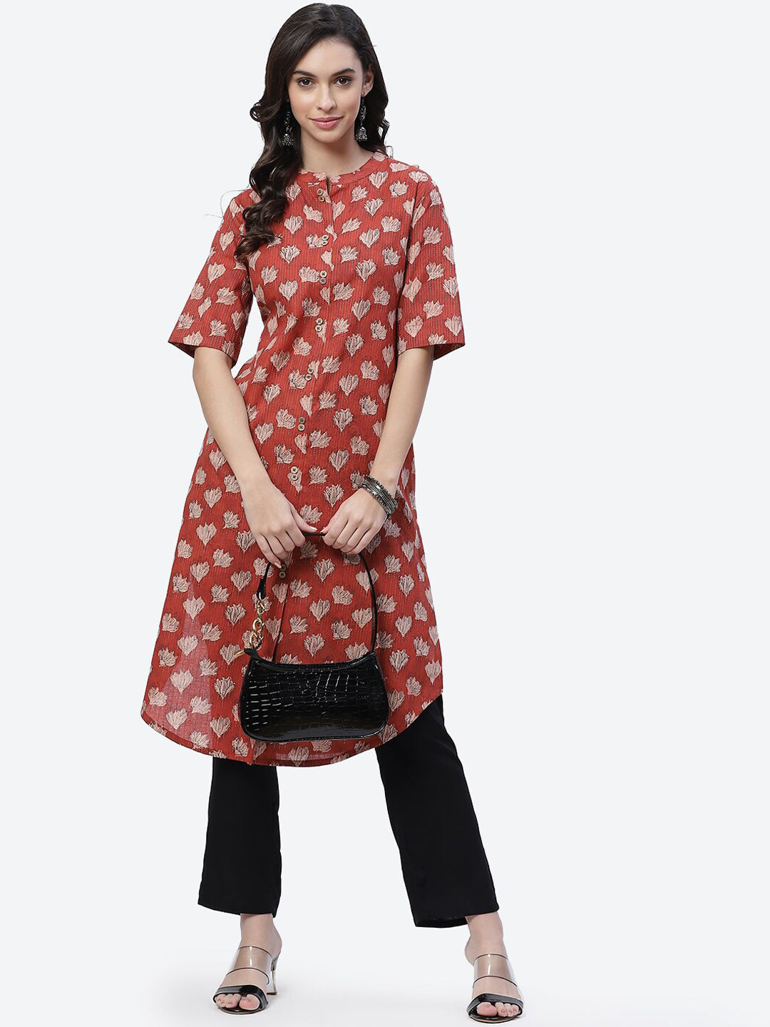 Biba Women Red Ethnic Motifs Printed Kurta - Swadesiicart