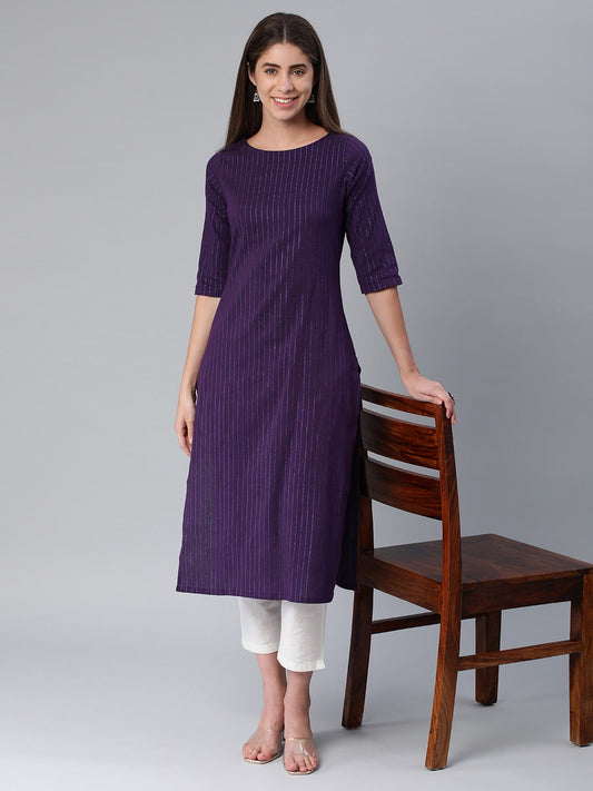 Kalini Women Striped Boat Neck Straight Kurta - Swadesiicart