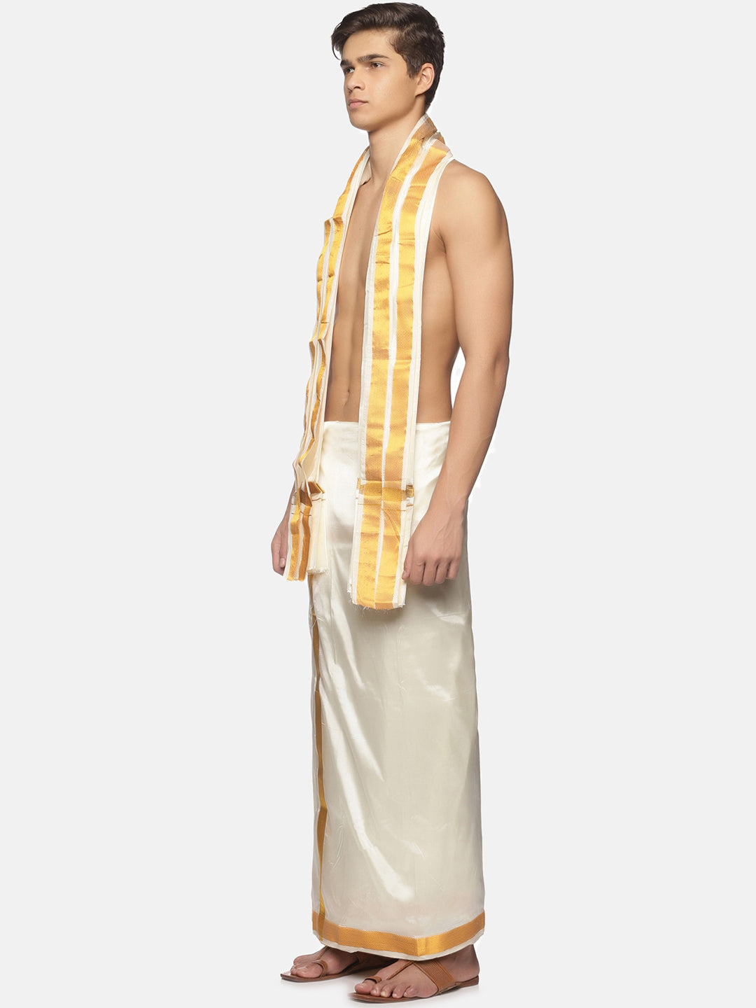 Sethukrishna Men Cream-Coloured Solid Dhotis | Swadesiicart