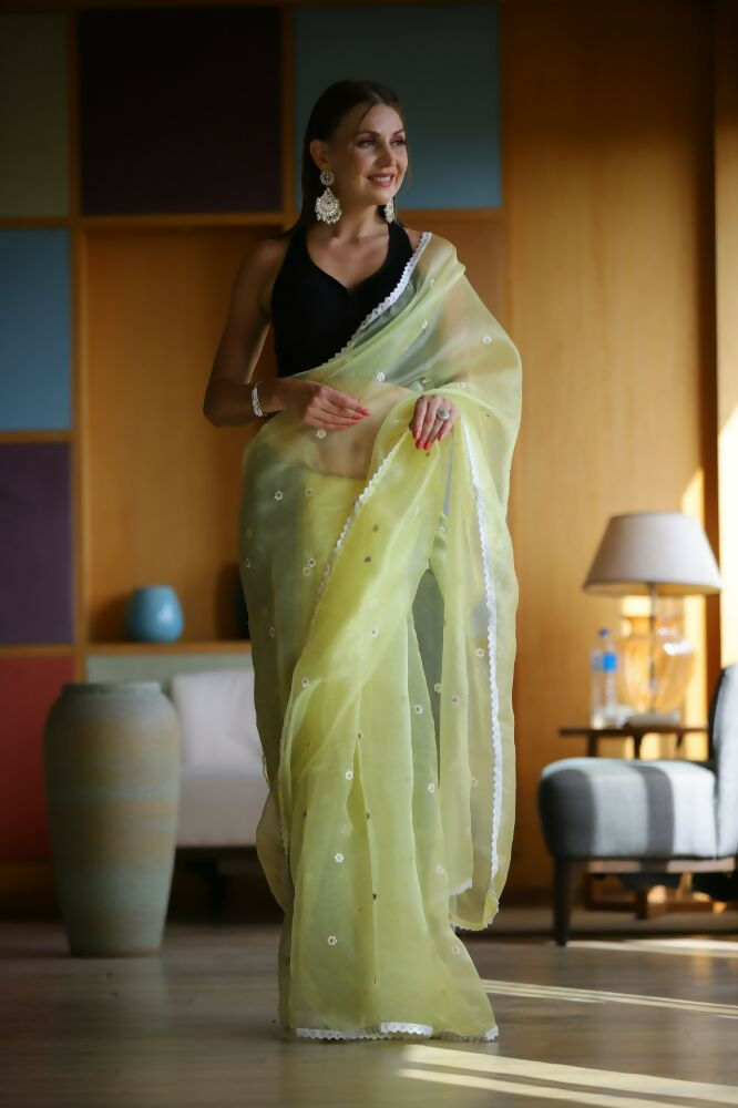 Vamsee Manbhari Yellow Organza Saree - Swadesiicart