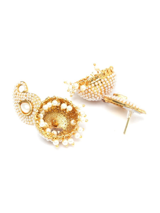 Anikas Creation Off-White & Gold-Polished Contemporary Jhumkas - Swadesiicart