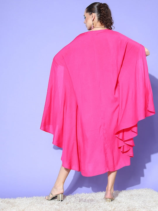 InWeave Fuchsia Rayon Cowel Style Kaftan - Swadesiicart