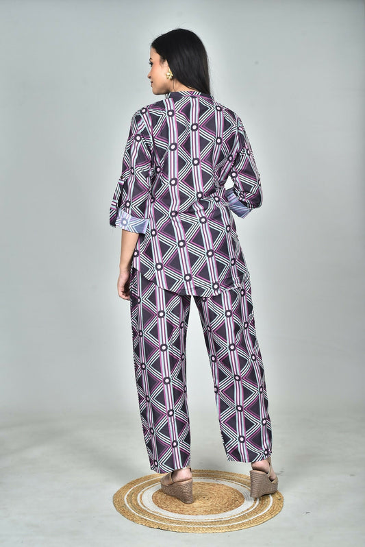 Morchari Digital Print Semi Muslin Co-Ord Set Top & Trouser-Multicolor - Swadesiicart