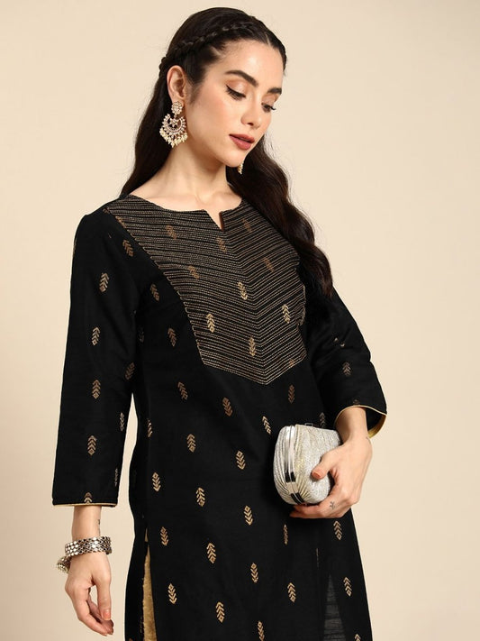 Anouk Ethnic Motifs Kantha Work Dobby Kurta - Swadesiicart