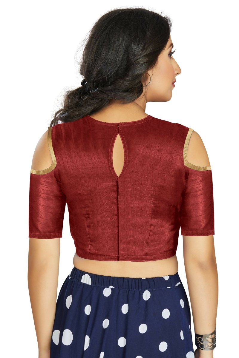 Aastha Fashion Women's Maroon Art Silk Cold Shoulder Sleeve Readymade Blouse